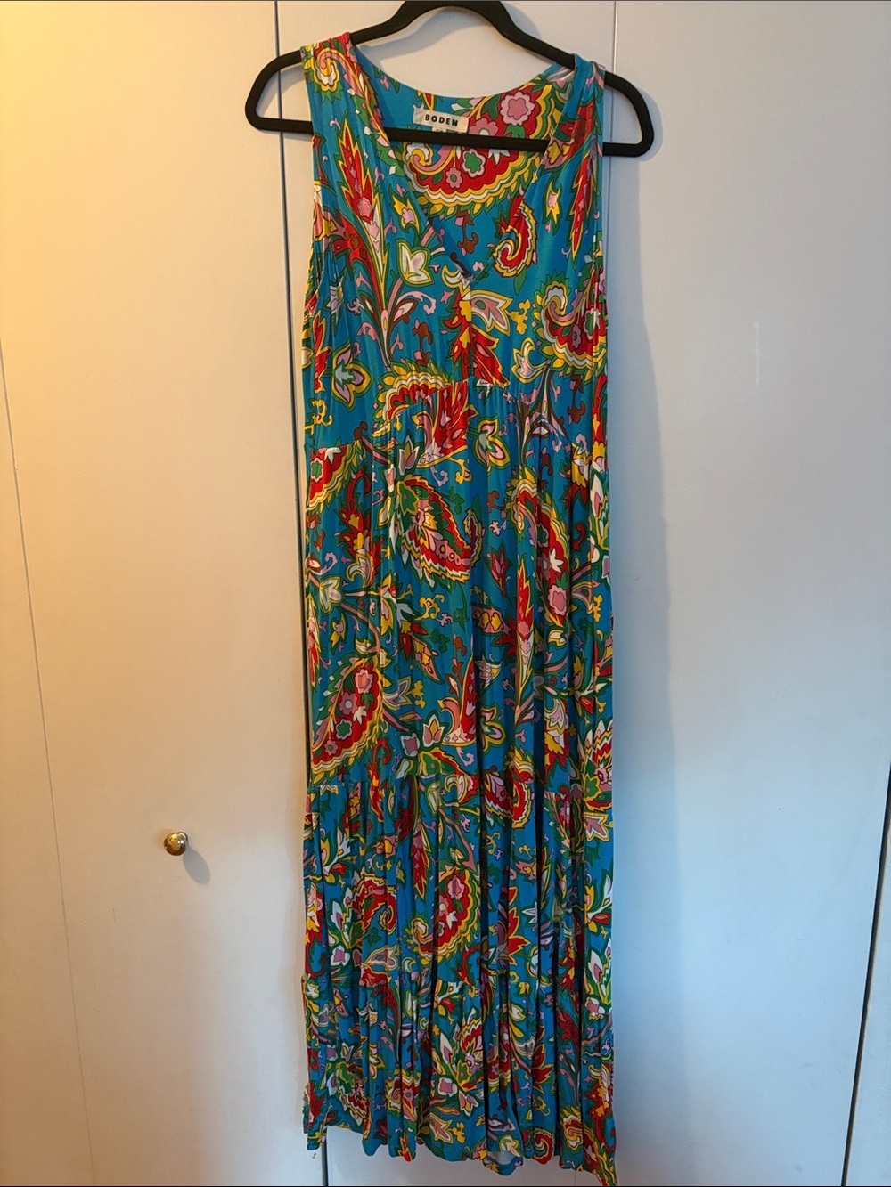 Boden Sleeveless Teal Paisley Maxi Dress
